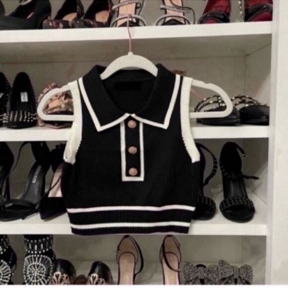 Women's Button Front Striped Collar Sleeveless Sweater Vest Knit Top size small - Picture 11 of 13